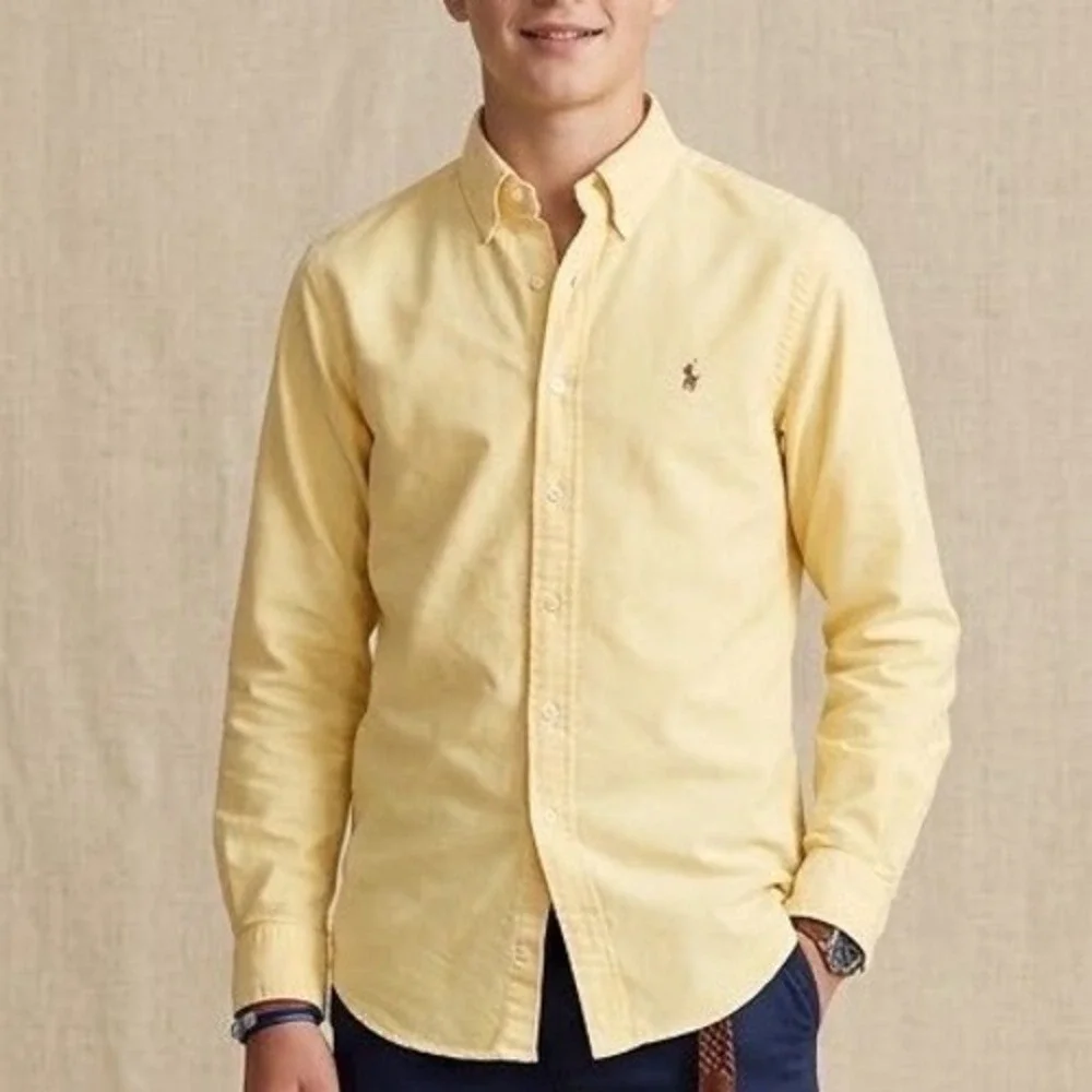 Ralph Lauren Boys Yellow Oxford Button Down Shirt Size 16 Long Sleeve Cotton